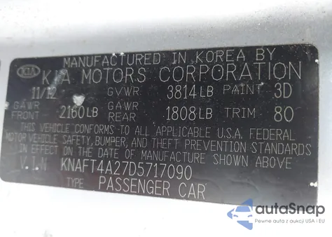 2013 Kia Forte Lx from USA, damaged, VIN KNAFT4A27D5717090